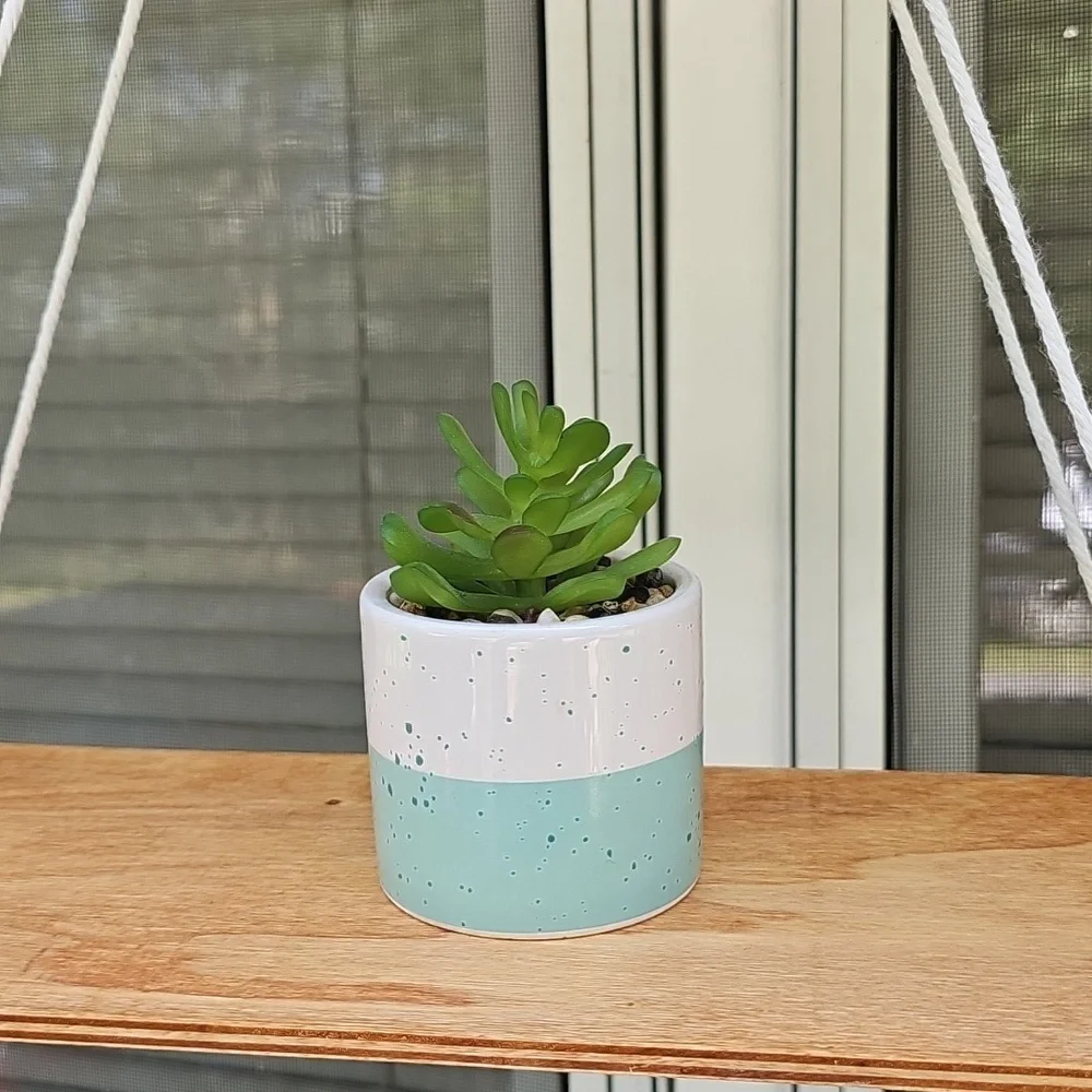 Hanging Wooden Shelf with Ceramic Planter